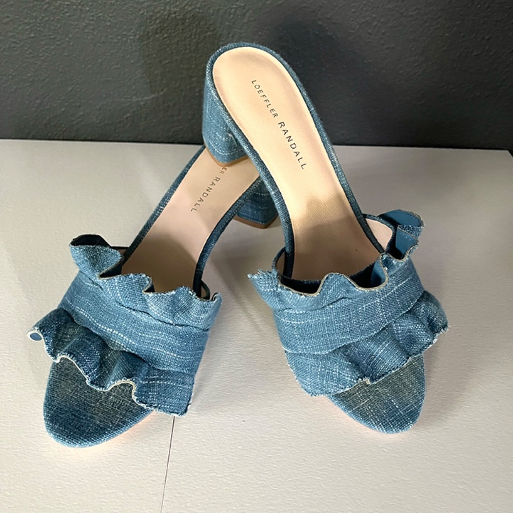 Denim Ruffle Vera Slide Sandals by Loeffler Randall
